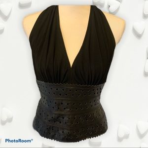 Tadashi Leather & Tulle Ha…